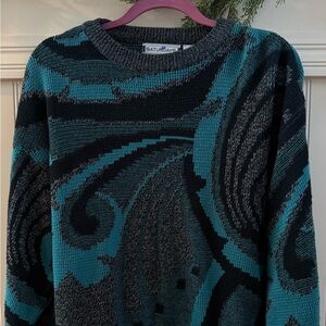 Men's Crewneck Sweater - Teal and Black